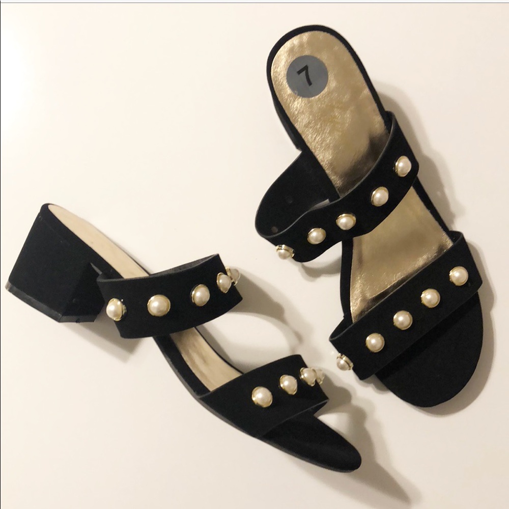 Black small block heel sandals